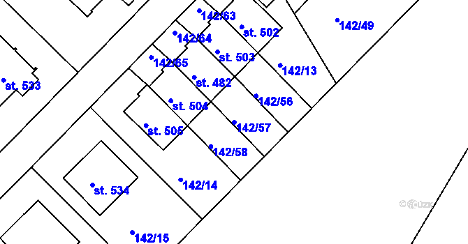 Parcela st. 142/57 v KÚ Strančice, Katastrální mapa
