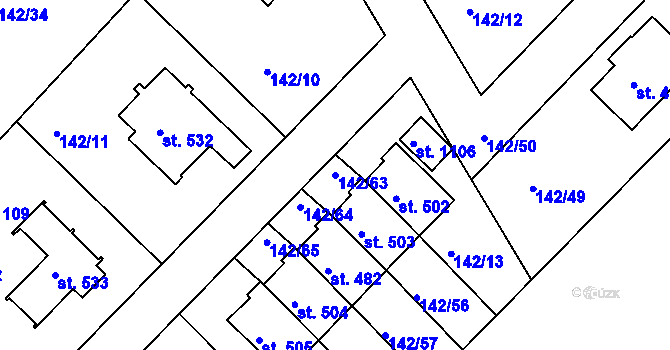 Parcela st. 142/63 v KÚ Strančice, Katastrální mapa