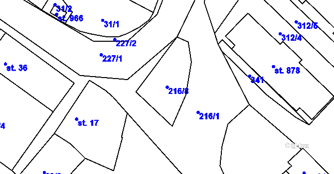 Parcela st. 216/8 v KÚ Strančice, Katastrální mapa