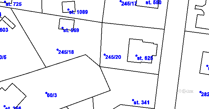 Parcela st. 245/20 v KÚ Strančice, Katastrální mapa