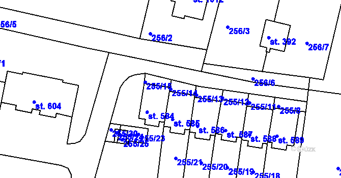 Parcela st. 255/14 v KÚ Strančice, Katastrální mapa