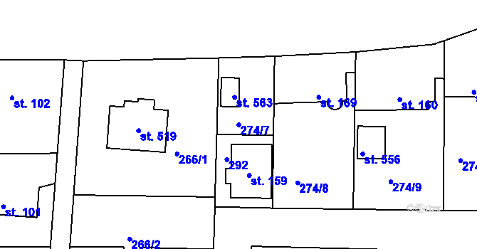 Parcela st. 274/7 v KÚ Strančice, Katastrální mapa