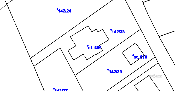 Parcela st. 686 v KÚ Strančice, Katastrální mapa