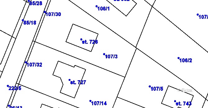 Parcela st. 107/3 v KÚ Strančice, Katastrální mapa