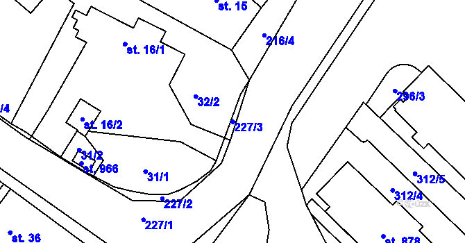 Parcela st. 227/3 v KÚ Strančice, Katastrální mapa