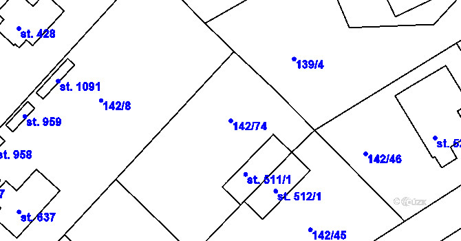 Parcela st. 142/74 v KÚ Strančice, Katastrální mapa