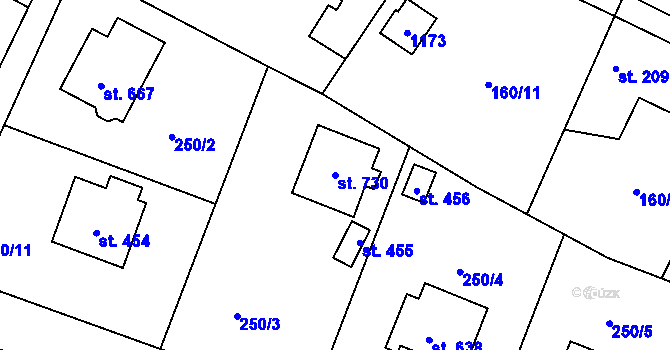 Parcela st. 730 v KÚ Strančice, Katastrální mapa