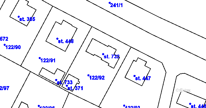 Parcela st. 732 v KÚ Strančice, Katastrální mapa
