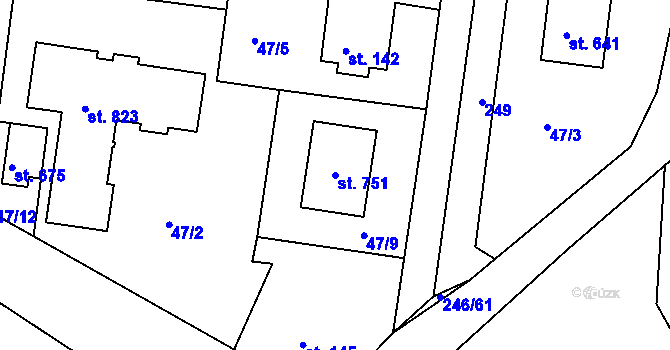 Parcela st. 751 v KÚ Strančice, Katastrální mapa