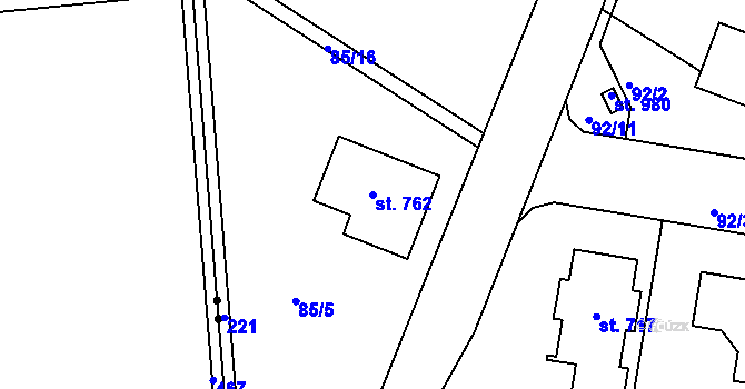 Parcela st. 762 v KÚ Strančice, Katastrální mapa