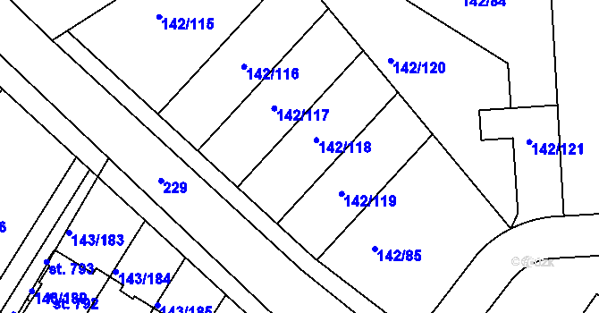 Parcela st. 142/85 v KÚ Strančice, Katastrální mapa