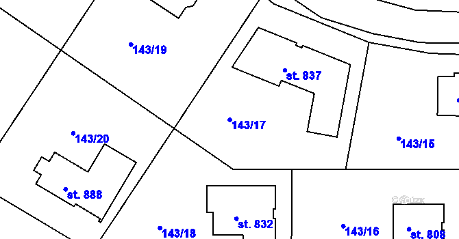 Parcela st. 143/17 v KÚ Strančice, Katastrální mapa