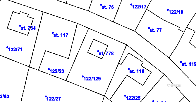 Parcela st. 778 v KÚ Strančice, Katastrální mapa
