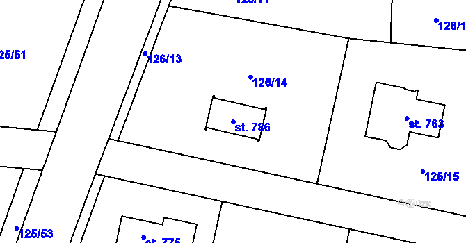 Parcela st. 786 v KÚ Strančice, Katastrální mapa