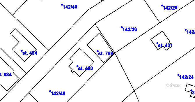Parcela st. 789 v KÚ Strančice, Katastrální mapa