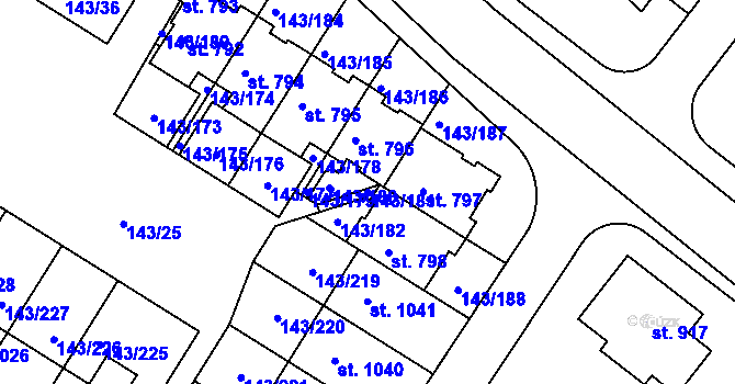 Parcela st. 143/181 v KÚ Strančice, Katastrální mapa