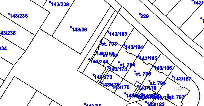 Parcela st. 792 v KÚ Strančice, Katastrální mapa
