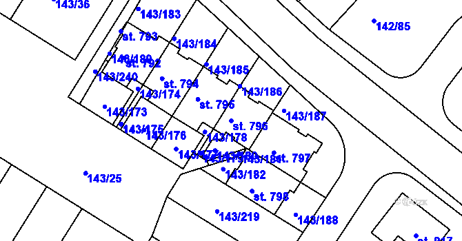 Parcela st. 796 v KÚ Strančice, Katastrální mapa