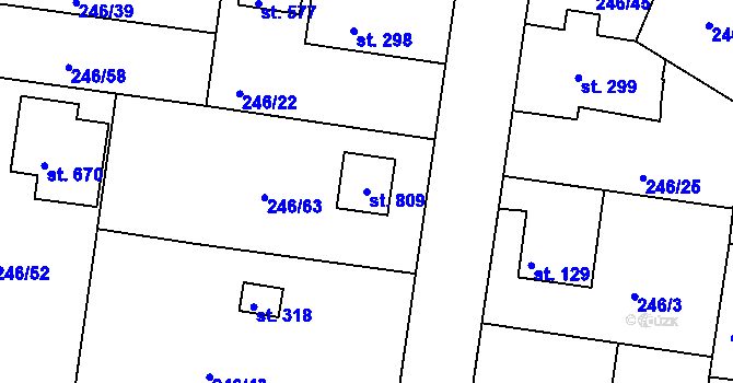 Parcela st. 809 v KÚ Strančice, Katastrální mapa