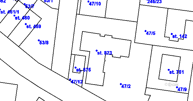 Parcela st. 823 v KÚ Strančice, Katastrální mapa