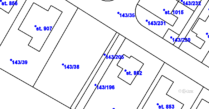 Parcela st. 143/205 v KÚ Strančice, Katastrální mapa