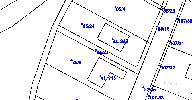 Parcela st. 85/23 v KÚ Strančice, Katastrální mapa