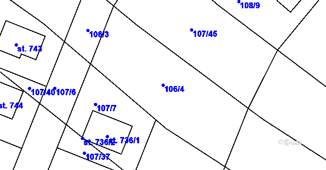 Parcela st. 106/4 v KÚ Strančice, Katastrální mapa