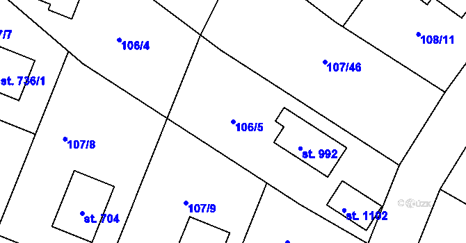 Parcela st. 106/5 v KÚ Strančice, Katastrální mapa