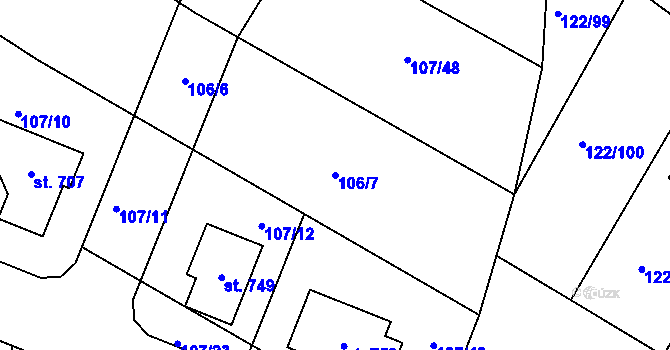 Parcela st. 106/7 v KÚ Strančice, Katastrální mapa