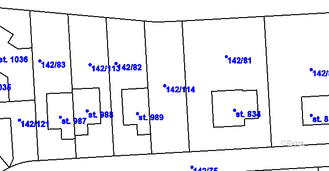 Parcela st. 142/114 v KÚ Strančice, Katastrální mapa