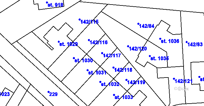 Parcela st. 142/117 v KÚ Strančice, Katastrální mapa