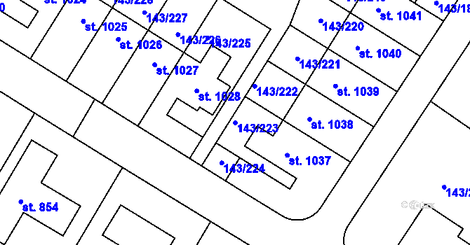 Parcela st. 143/223 v KÚ Strančice, Katastrální mapa