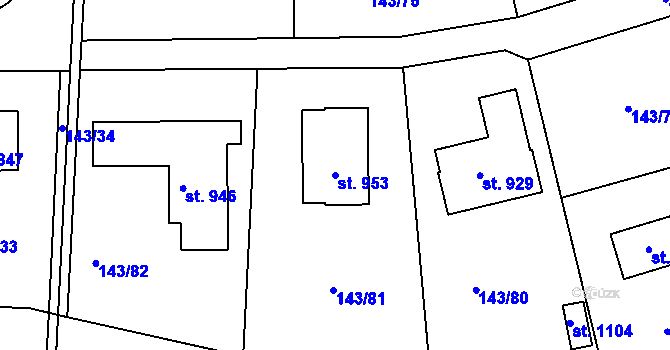 Parcela st. 953 v KÚ Strančice, Katastrální mapa