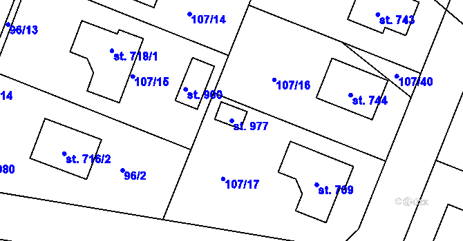 Parcela st. 977 v KÚ Strančice, Katastrální mapa
