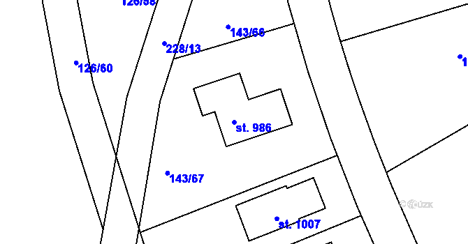 Parcela st. 986 v KÚ Strančice, Katastrální mapa