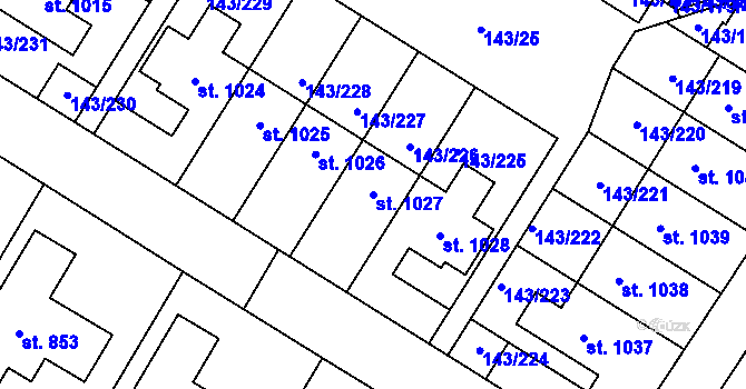 Parcela st. 1027 v KÚ Strančice, Katastrální mapa