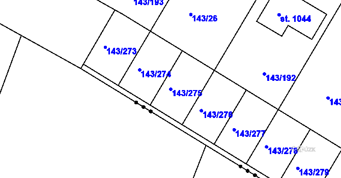 Parcela st. 143/275 v KÚ Strančice, Katastrální mapa