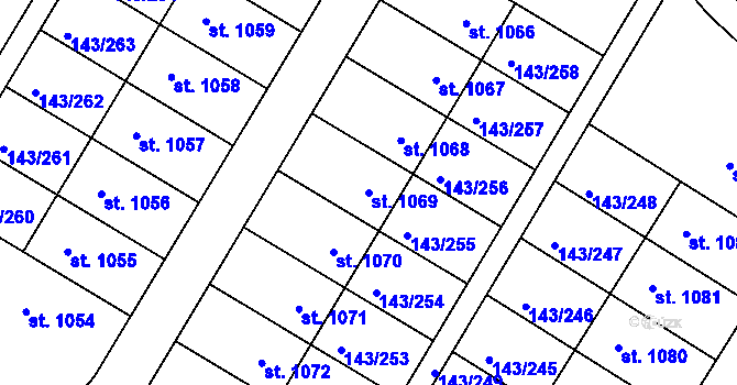 Parcela st. 1069 v KÚ Strančice, Katastrální mapa