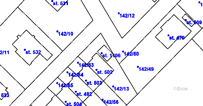 Parcela st. 1106 v KÚ Strančice, Katastrální mapa