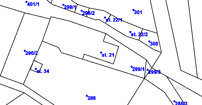 Parcela st. 21 v KÚ Frankův Zhořec, Katastrální mapa