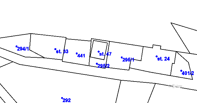 Parcela st. 47 v KÚ Frankův Zhořec, Katastrální mapa