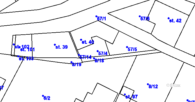 Parcela st. 57/4 v KÚ Kochánov u Stránecké Zhoře, Katastrální mapa
