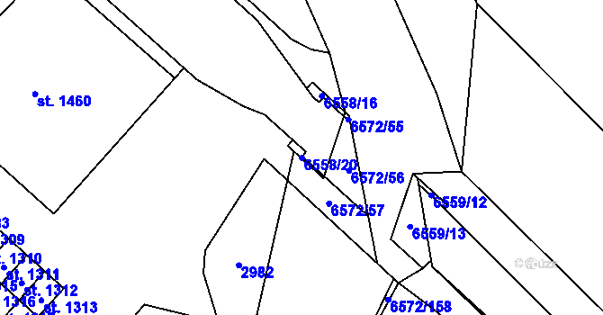 Parcela st. 6558/20 v KÚ Strání, Katastrální mapa