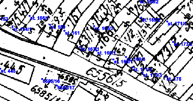 Parcela st. 166/1 v KÚ Strání, Katastrální mapa