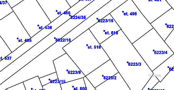 Parcela st. 518 v KÚ Strání, Katastrální mapa