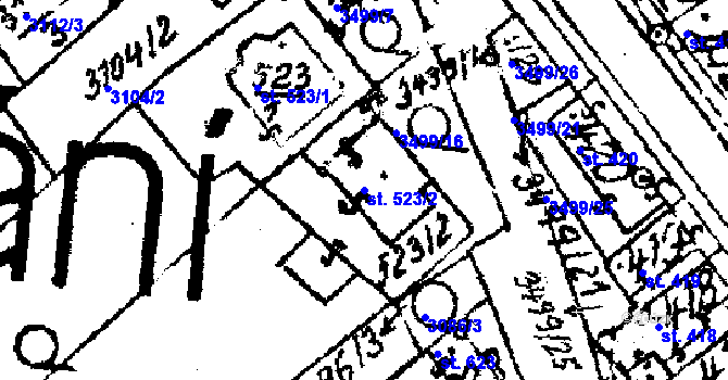 Parcela st. 523/2 v KÚ Strání, Katastrální mapa