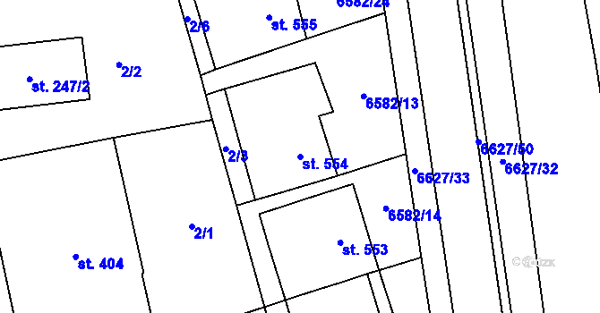 Parcela st. 554 v KÚ Strání, Katastrální mapa