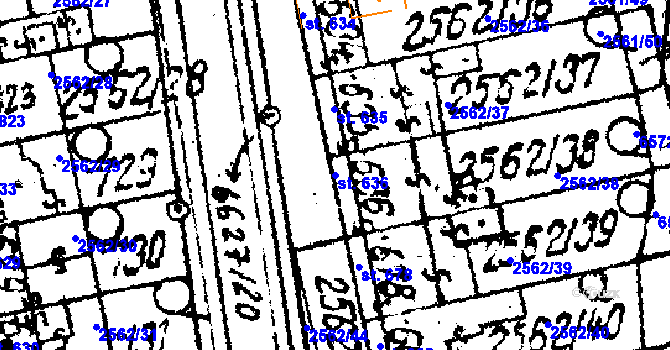 Parcela st. 636 v KÚ Strání, Katastrální mapa