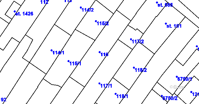 Parcela st. 116 v KÚ Strání, Katastrální mapa
