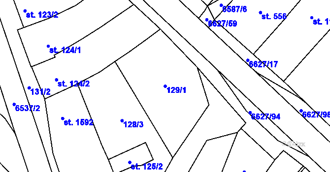 Parcela st. 129/1 v KÚ Strání, Katastrální mapa